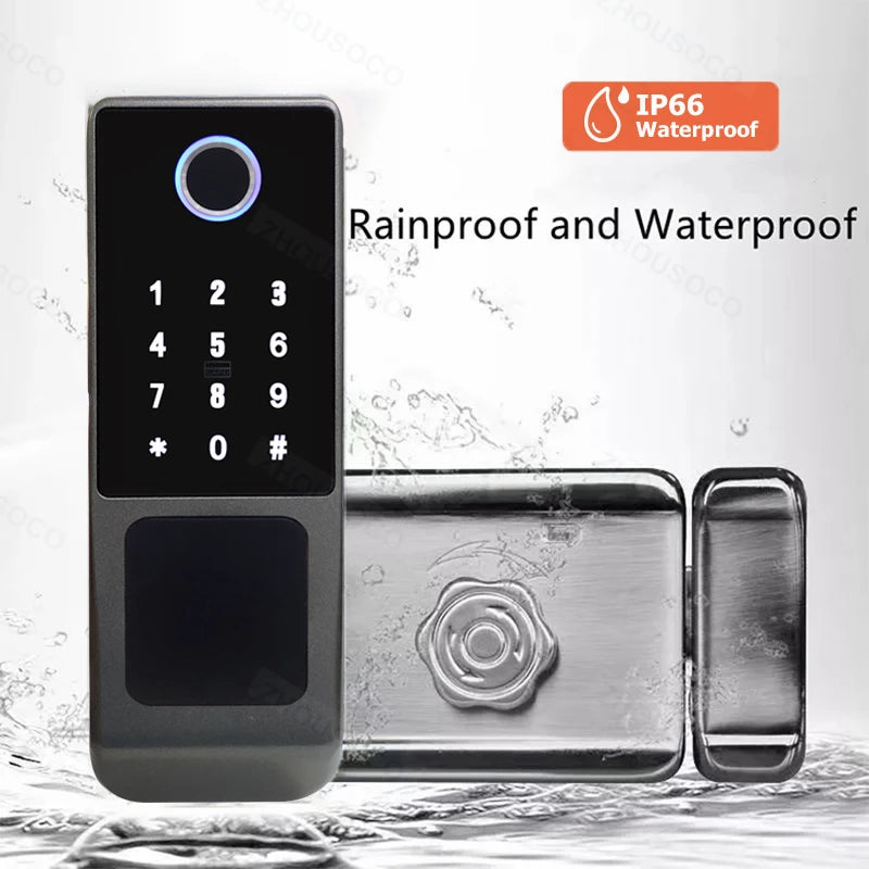 Serrure de porte intelligente électronique sans clé, serrure à empreintes digitales, étanche, Tuya, télécommande WiFi, Bluetooth, carte d'application TTLock, code numérique