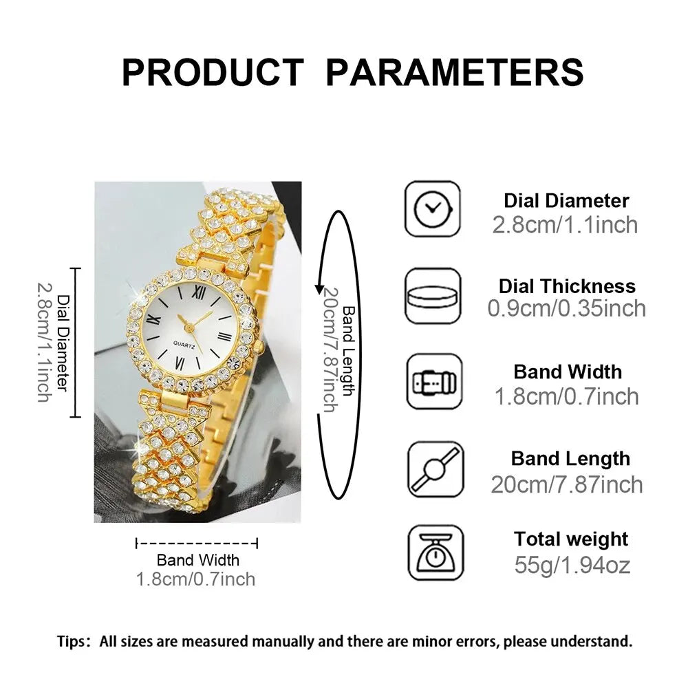 Ensemble de montre-bracelet à quartz pour femme, horloge pour femme, cadran romain, design de marque de luxe, décontracté, 6 pièces