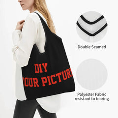 Sac à provisions réutilisable personnalisable avec votre photo, sacs d'épicerie pliables, sacs d'épicerie personnalisés, grands sacs fourre-tout lavables