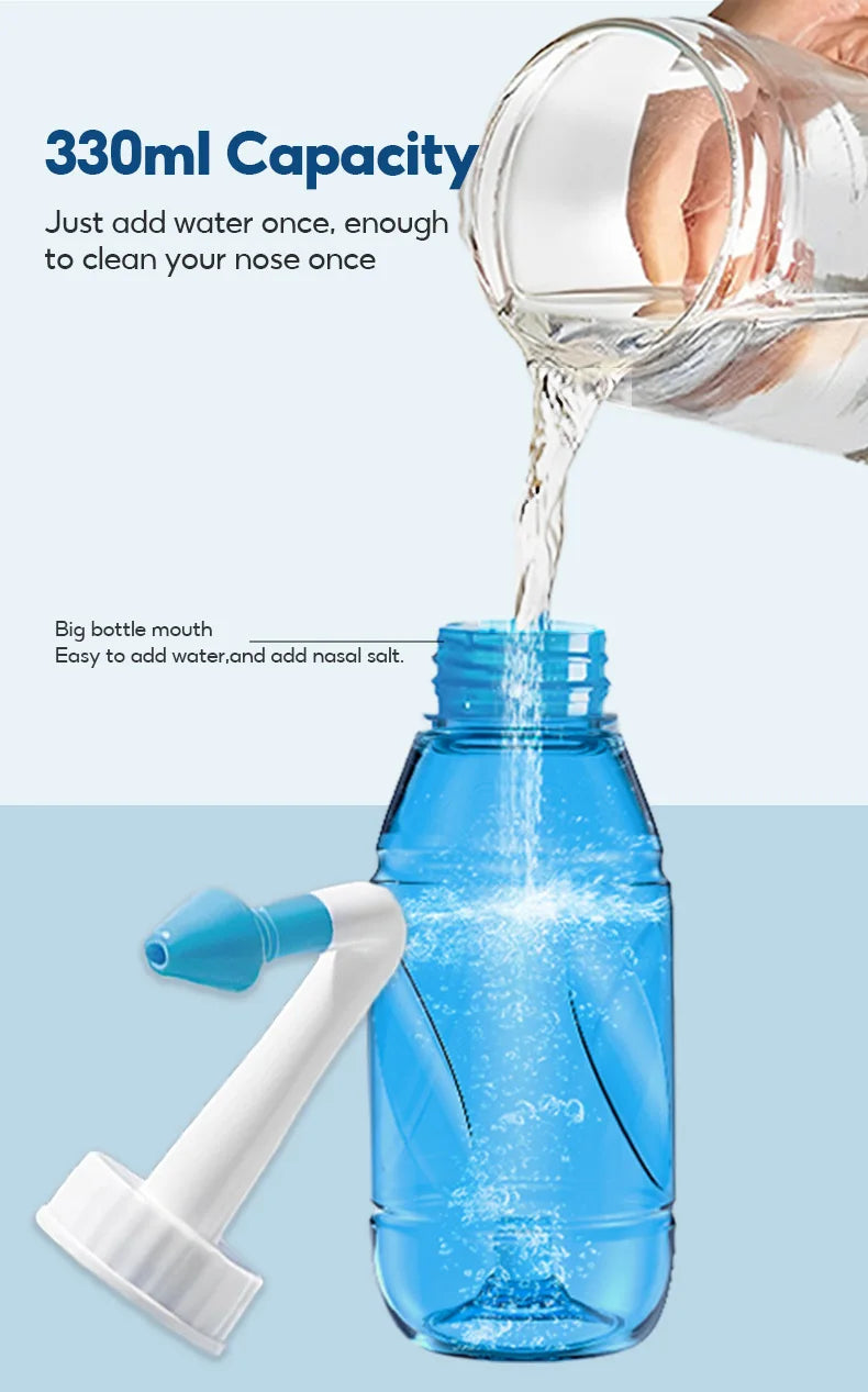 Nasal cleaner for sinusitis, nasal wash, for adults and children, allergic rhinitis treatment, nasal irrigator, neti pot, nasal cleaning tool, 330ml