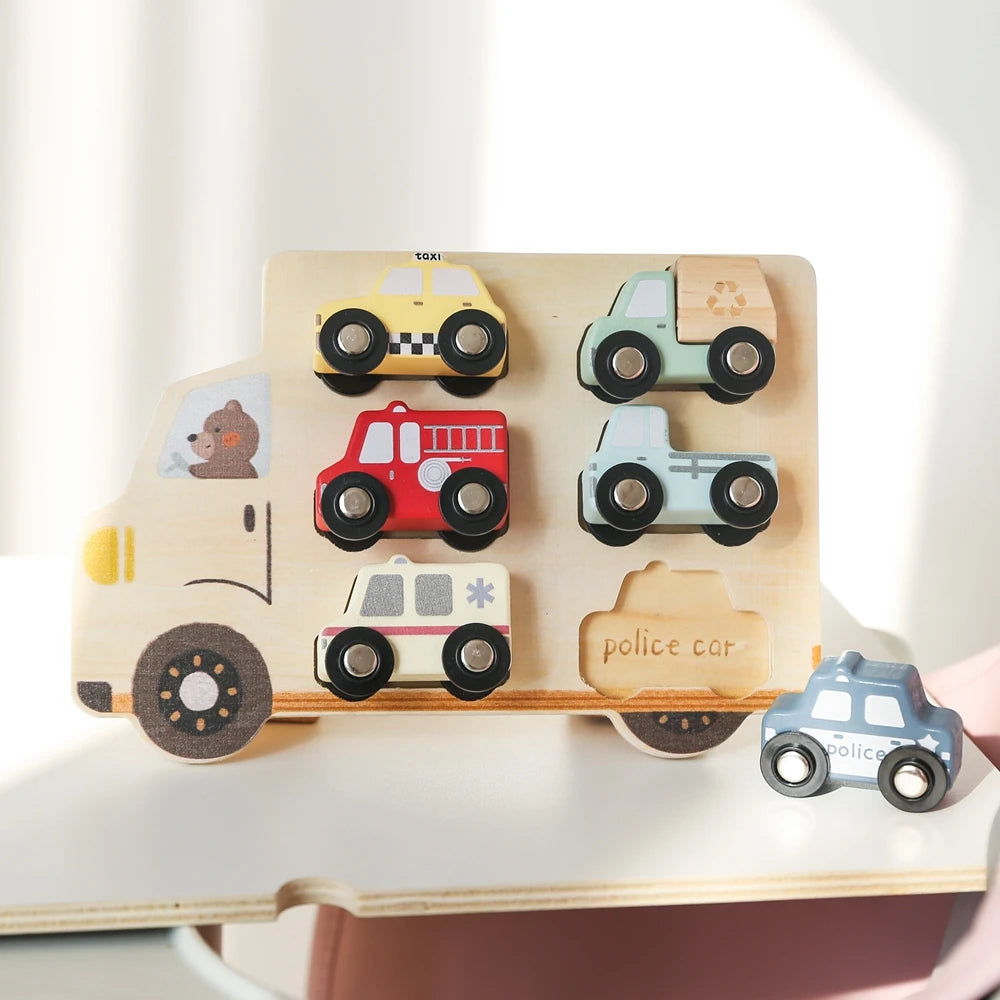 Puzzles en bois pour enfants, jouets pour bébés, Puzzle 3D Montessori, jouets éducatifs pour bébés de 2 ans, voitures, planche assortie