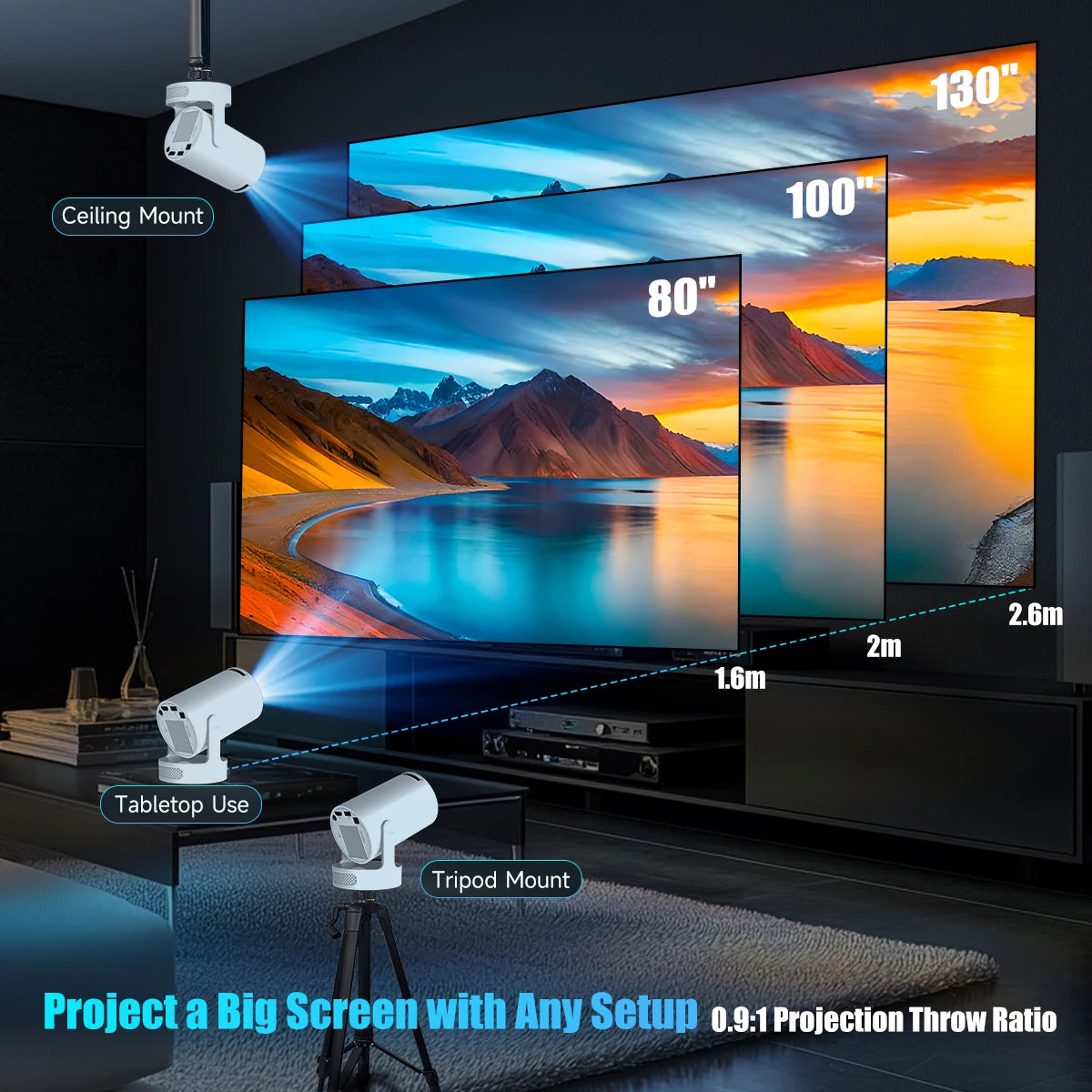 Magcubic HY300 Pro + projecteur 4K 720P avec haut-parleur 5W Android 11 8000 Lumens WiFi 6 BT5.4 projecteur de cinéma maison vidéo extérieure