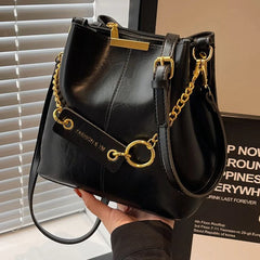 Women's PU leather chain bucket bag, Korean style handbag, shoulder bag, 2025 