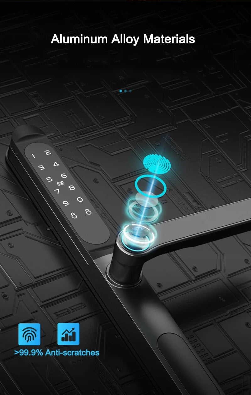 Serrure intelligente pour porte coulissante, étanche, mince, 2.8CM, mot de passe par empreinte digitale, carte IC, clé, compatible avec l'application TTlock et l'en-tête biométrique Alexa