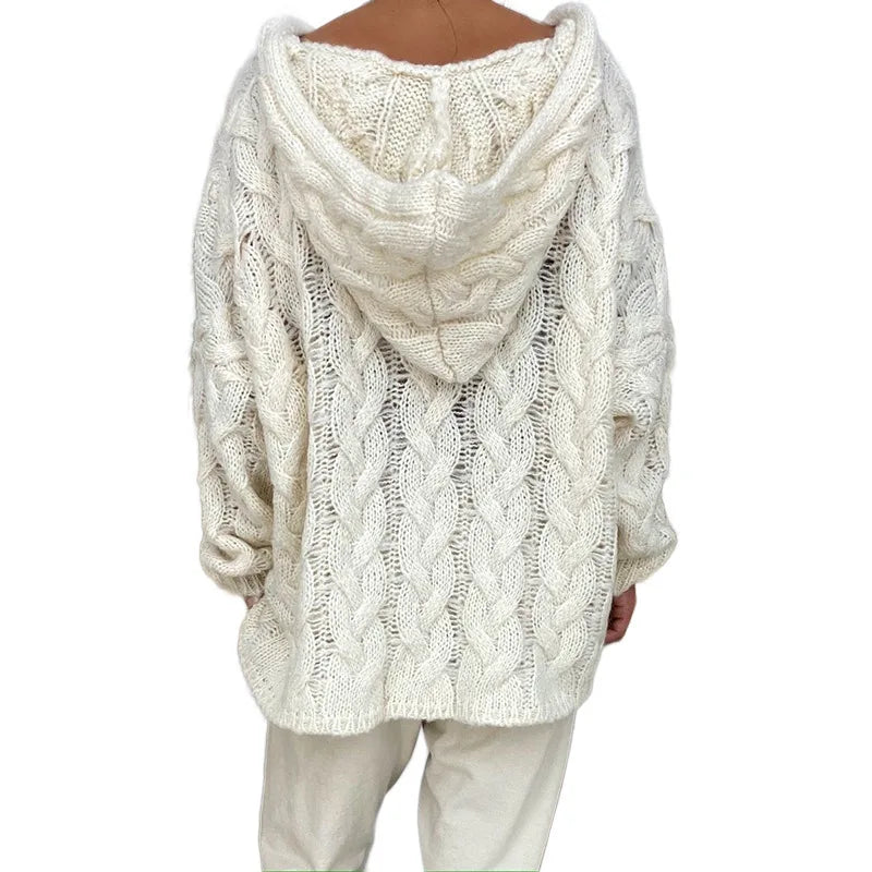 20 Colors Women's Loose Twist Knot Knitted Sweaters Autumn Winter Women's Hooded Knit Pullover Coats XXBLH-1058
