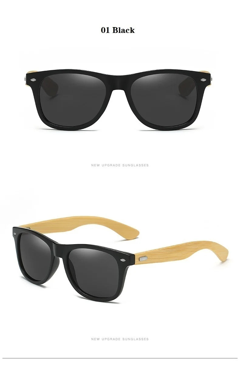 Lunettes de soleil en bois de bambou à la mode pour hommes et femmes, classiques carrées, Vintage, pour la conduite, noires, pour la pêche, UV400