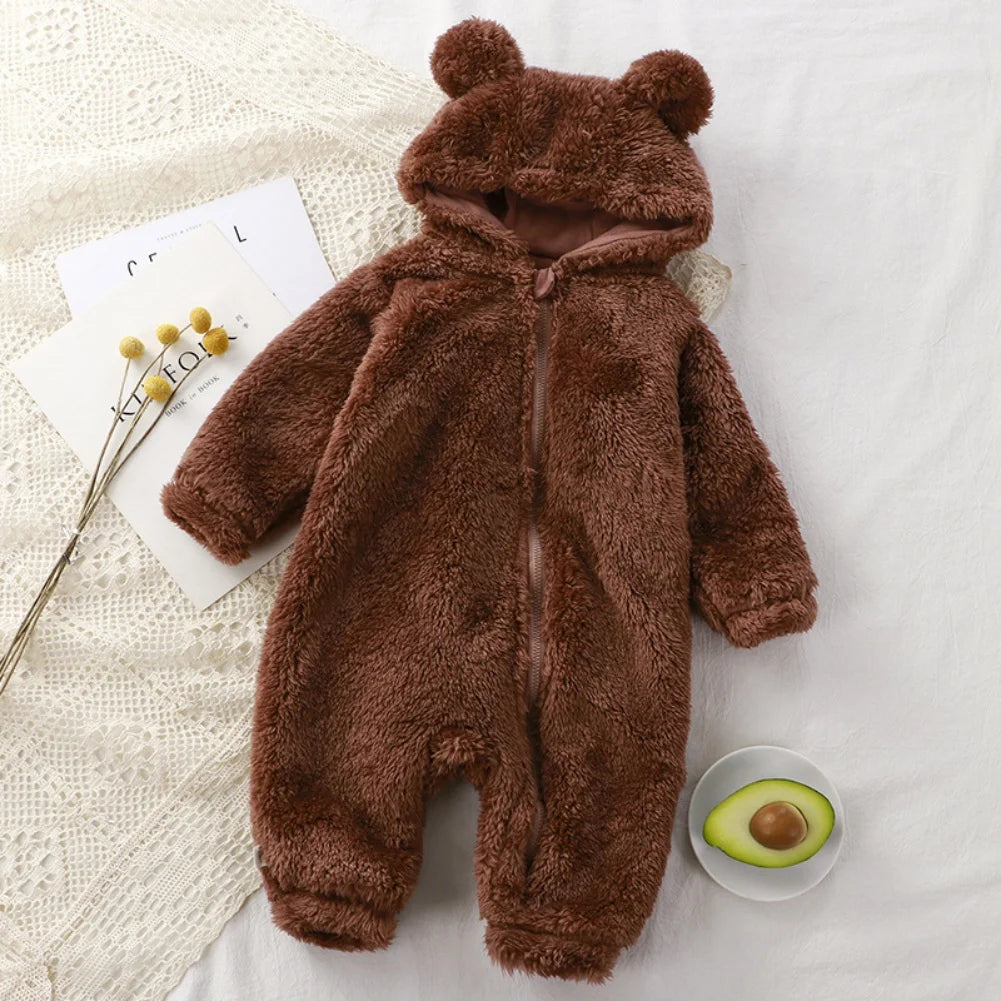 Vêtements d'hiver pour bébé de 0 à 24 mois, barboteuse ours de dessin animé mignon, pyjama pour nourrissons garçons et filles, Costume Animal, combinaison à fermeture éclair