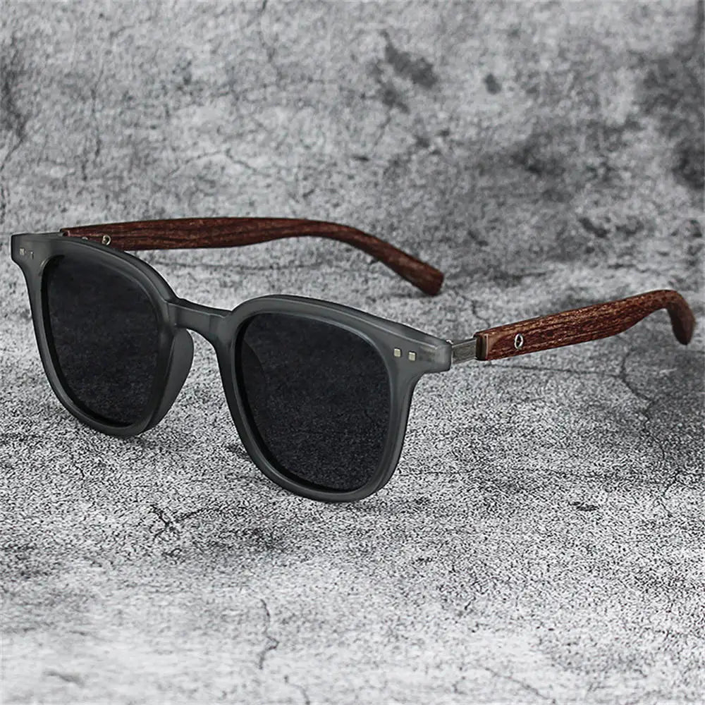 Lunettes de soleil classiques avec branches à motif de grain de bois, petit cadre carré pour hommes, lunettes de soleil de haute qualité pour femmes, lunettes de pêche avec protection UV400.