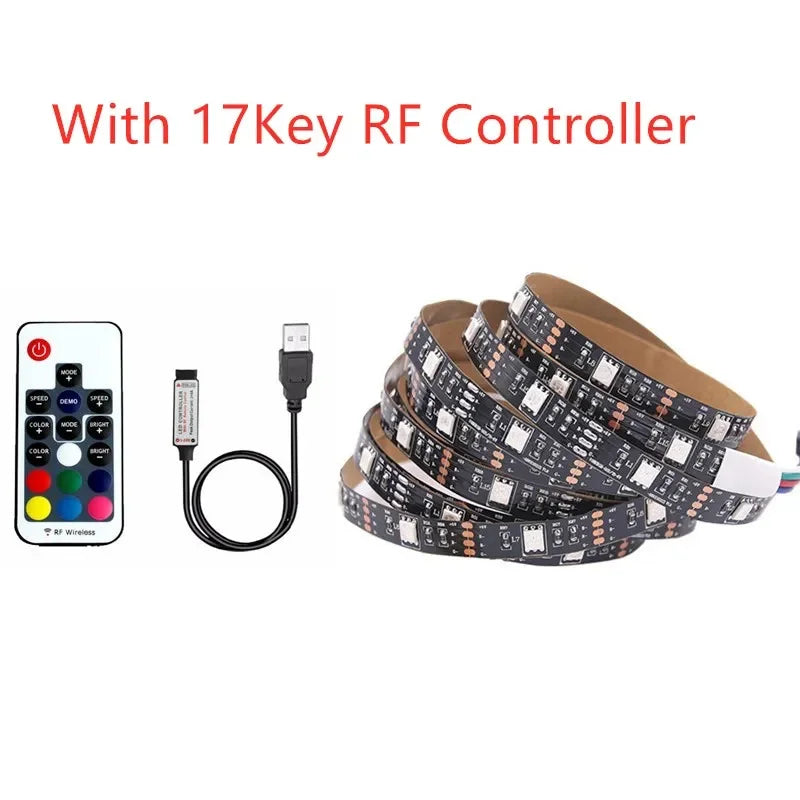 5V RGB USB LED Strip Light, Waterproof, Black PCB 5050, 0.5m, 1m, 2m, 3m, 4m, 5m, LED Strip Light, PC, TV Backlight, Remote Control