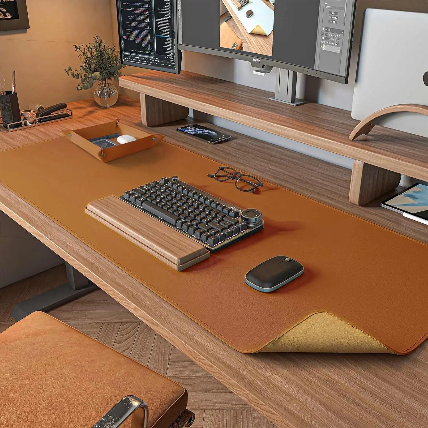 Tapis de bureau en cuir de liège, tapis de bureau pour clavier, grand tapis de souris de jeu, bloc d'écriture de bureau pour le bureau et la maison