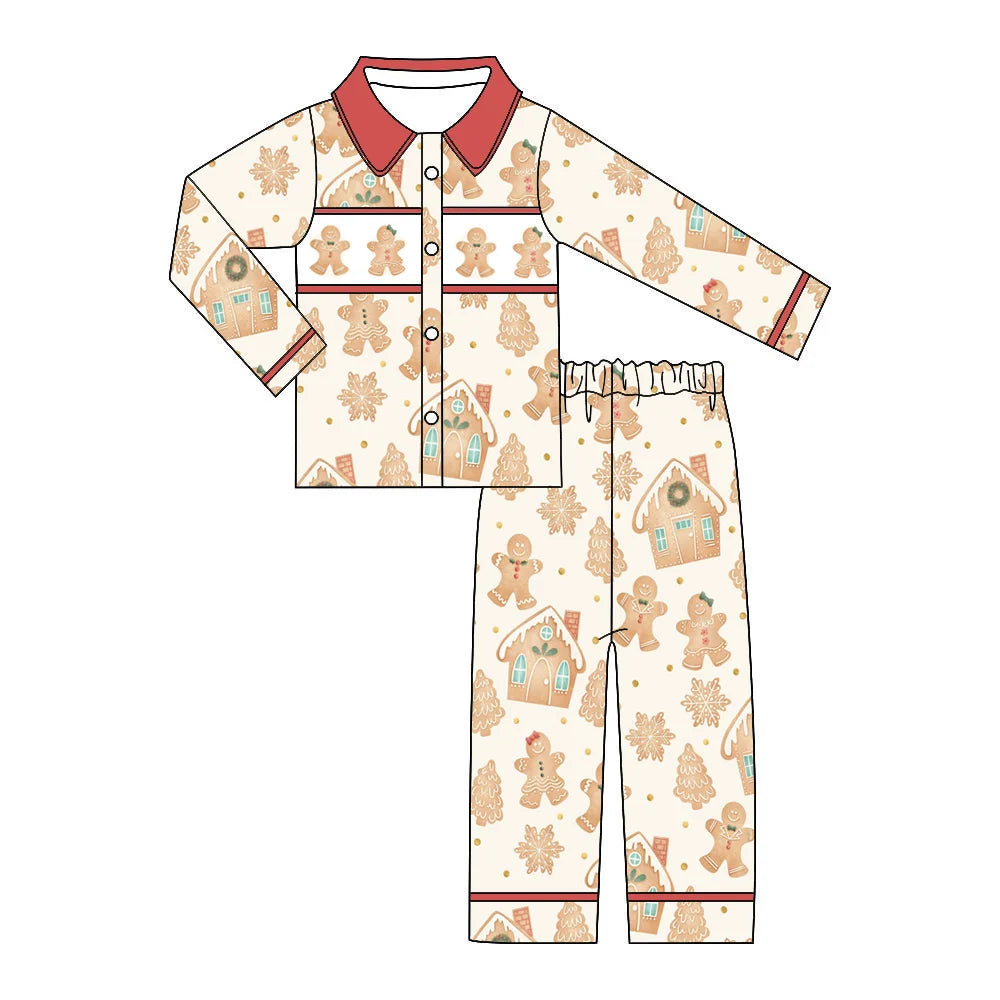 Vêtements pour hommes en pain d'épice pour enfants, manches courtes, pantalon imprimé elfe de dessin animé, ensemble de noël pour filles et garçons, vente en gros
