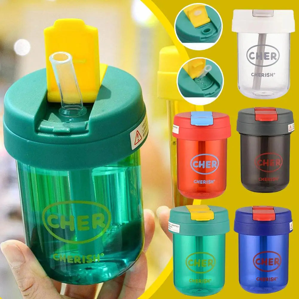 Mini Bouteille d'Eau avec Paille Anti-Chute pour Enfant Fille, 300ml, Mignon, Portable, pour dehors en Plein Air, Lait, Café, Frite, Thé