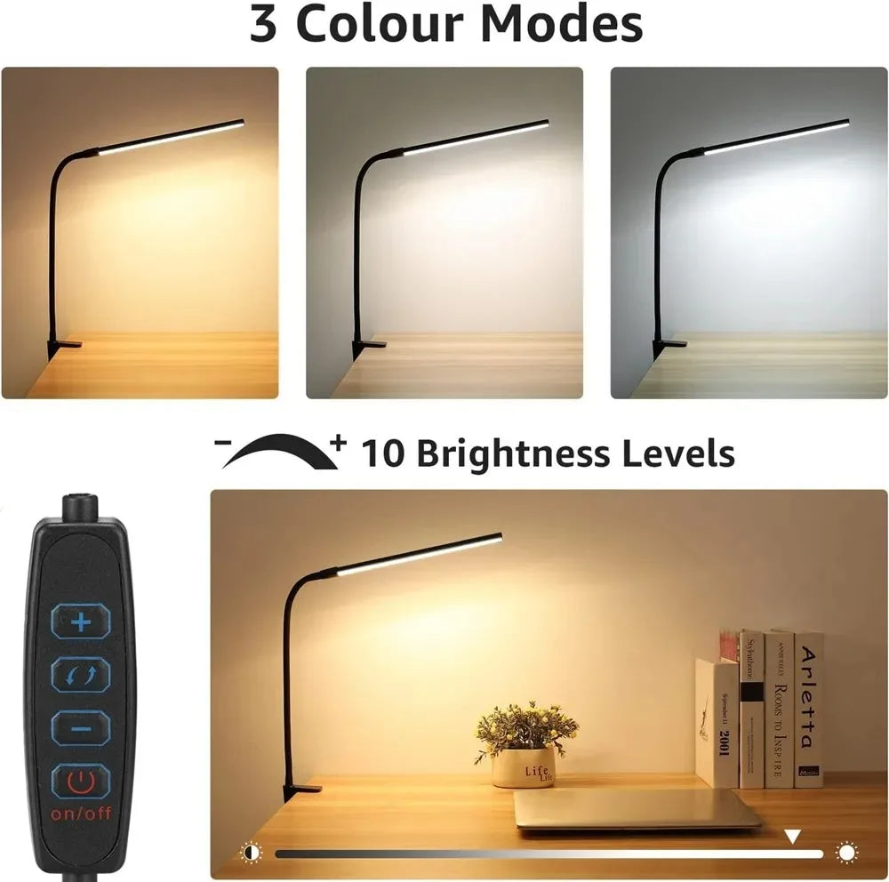 Lampe de bureau Led pour le bureau à domicile, lumière d'architecte de soins oculaires avec pince, lampe à pince de Table pour moniteur d'ordinateur à Double tête, pour la lecture