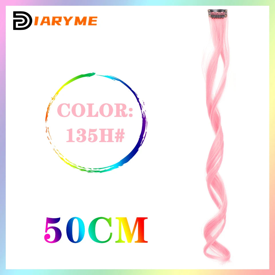 Colorful curly synthetic hair extensions for girls, long clip-in hairpiece, multicolored party strands, wig piece, for women and children