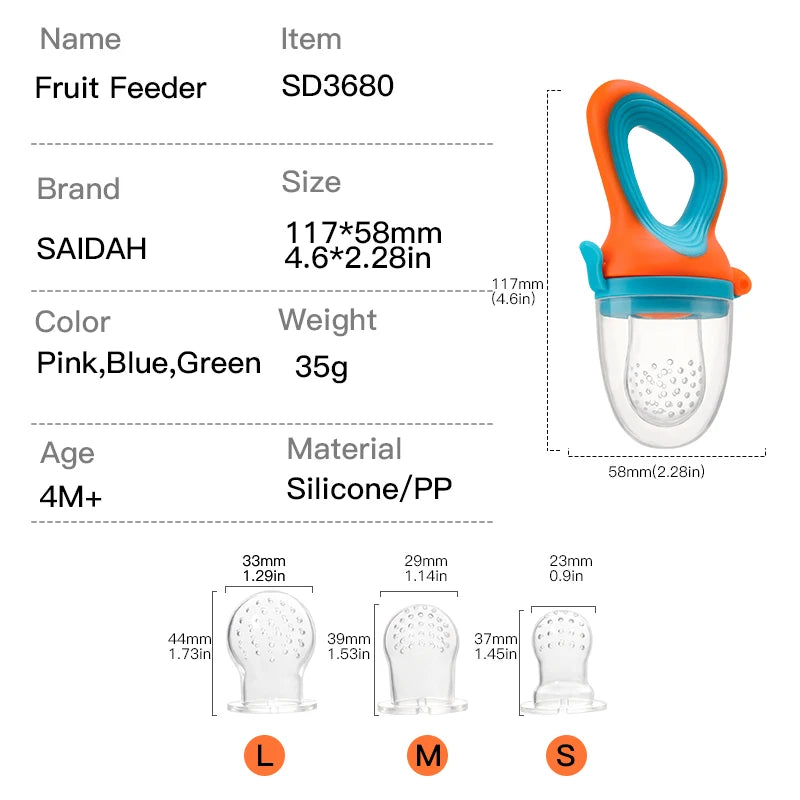 SAIDAH mangeoire à fruits et légumes pour bébé avec sac en maille moyenne Silicone liquide de qualité alimentaire alimentation délicieuse nutritionnelle