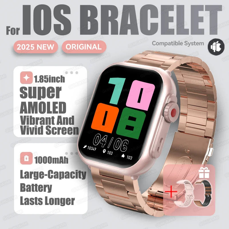 2025 nouvelle mode sport montre intelligente hommes femmes 1.85 pouces HD AMOLED plein écran tactile IP68 étanche Bluetooth appel montres intelligentes