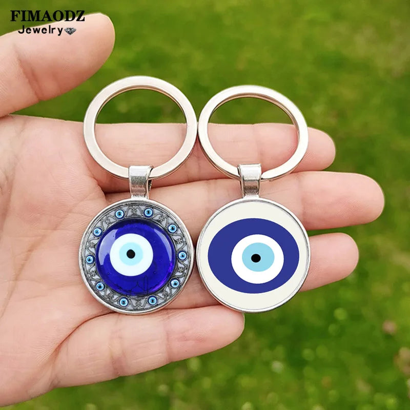 Porte-clés pendentif mauvais œil bleu, amulette turque, cabochon en verre, protection de la clé, bijoux cadeaux