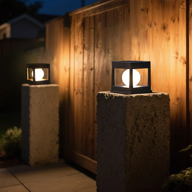2-LED outdoor solar light, waterproof pillar lights, capital lights, for yards, lawns, walkways, gardens, camping.