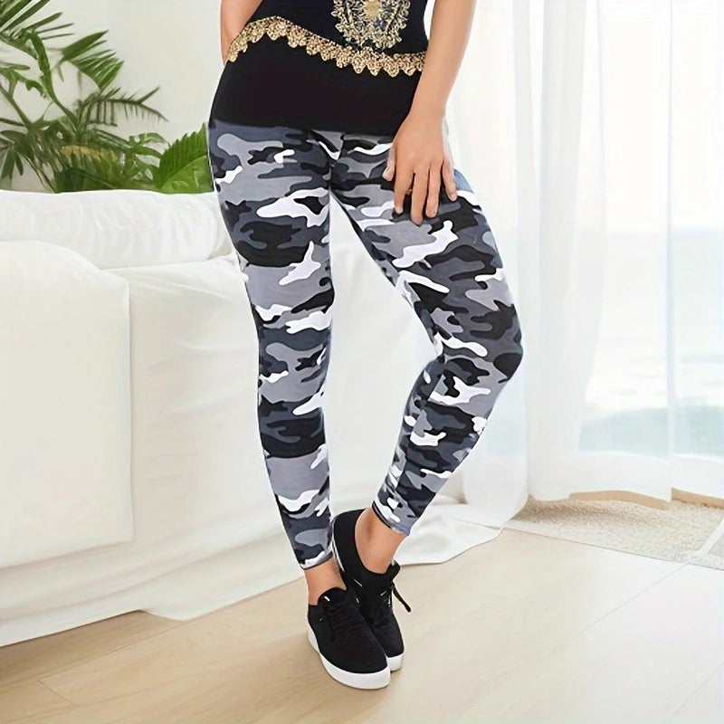 Camouflage imprimé blanc gris Sexy femmes Leggings veste de sport pantalon serré haute élasticité coupe ajustée pantalon serré