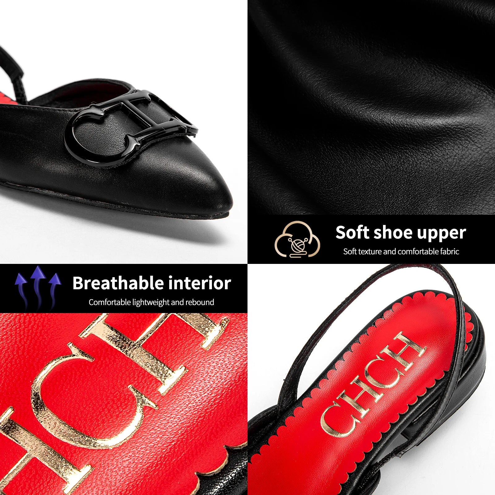 CHCH-Women's pointed flat-toe loafers, simple black sandals, business shoes, new, 2024