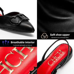 CHCH-Women's pointed flat-toe loafers, simple black sandals, business shoes, new, 2024