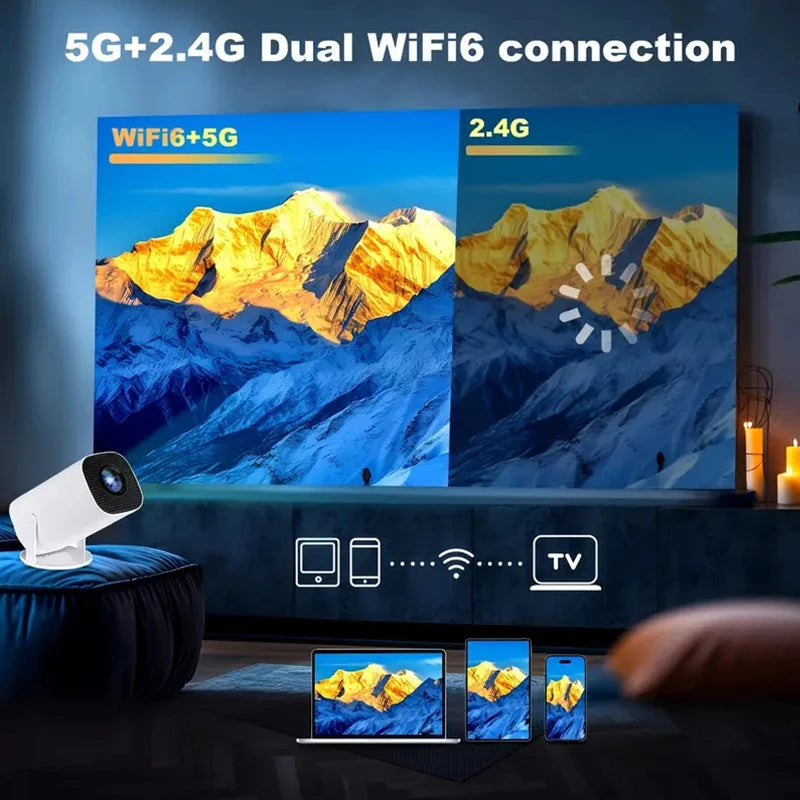 Projecteur WiFi 6 4K HD Android 11 260 ANSI Allwinner H713 BTpig 720P, Portable, pour Home Cinéma en Plein Air
