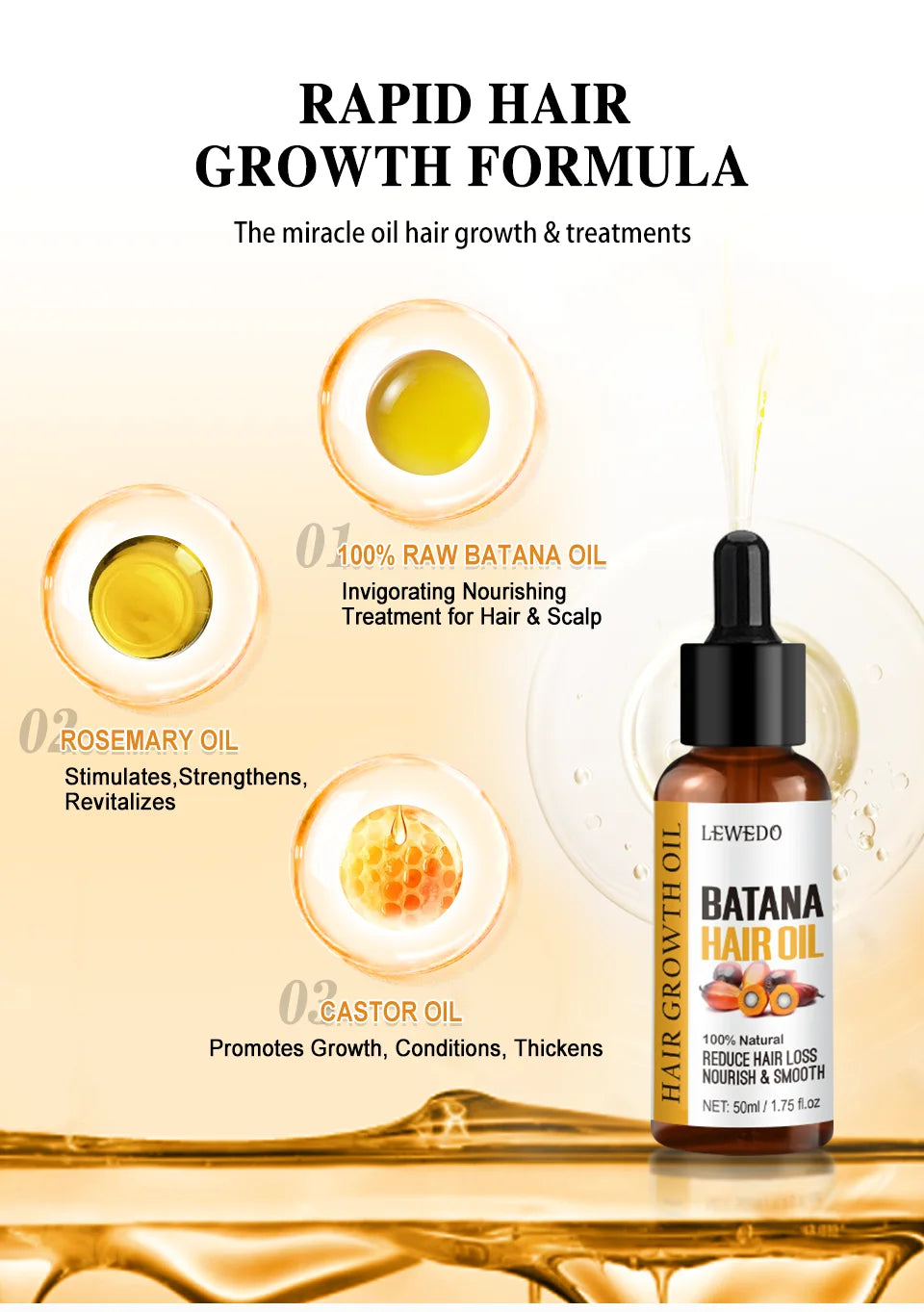Sérum d'huile de Batana pour la croissance des cheveux, huile essentielle pour cheveux à croissance rapide, soins capillaires de beauté, Essence Anti-perte de cheveux, réparation naturelle des cheveux endommagés
