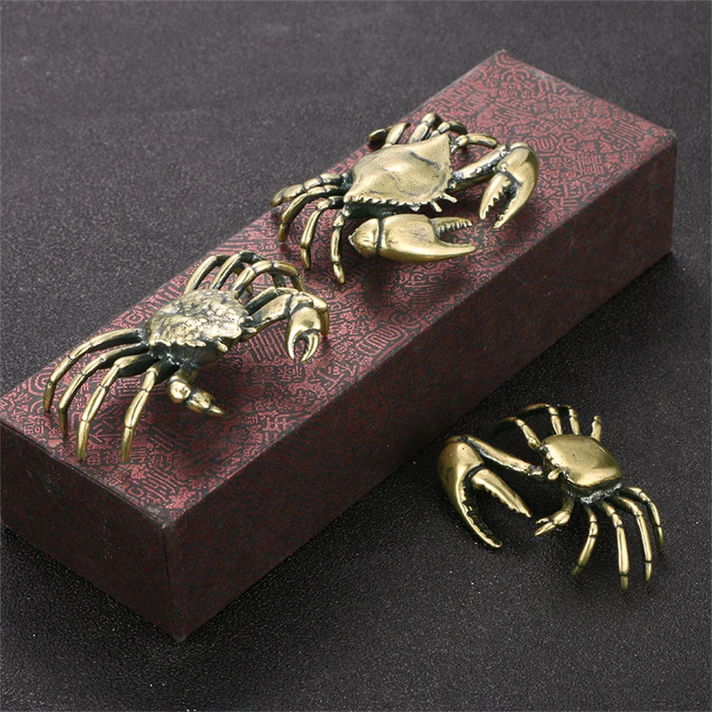 Pure brass crab figurines, mini animal statues for office, living room, antique miniature animal figurines, home decoration