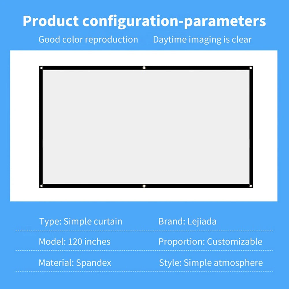 Écran de projection portable simple, grille de rideau, écran HD, cinéma à domicile, bureau, film extérieur, 60 ", 72", 84 ", 100", 120/150"