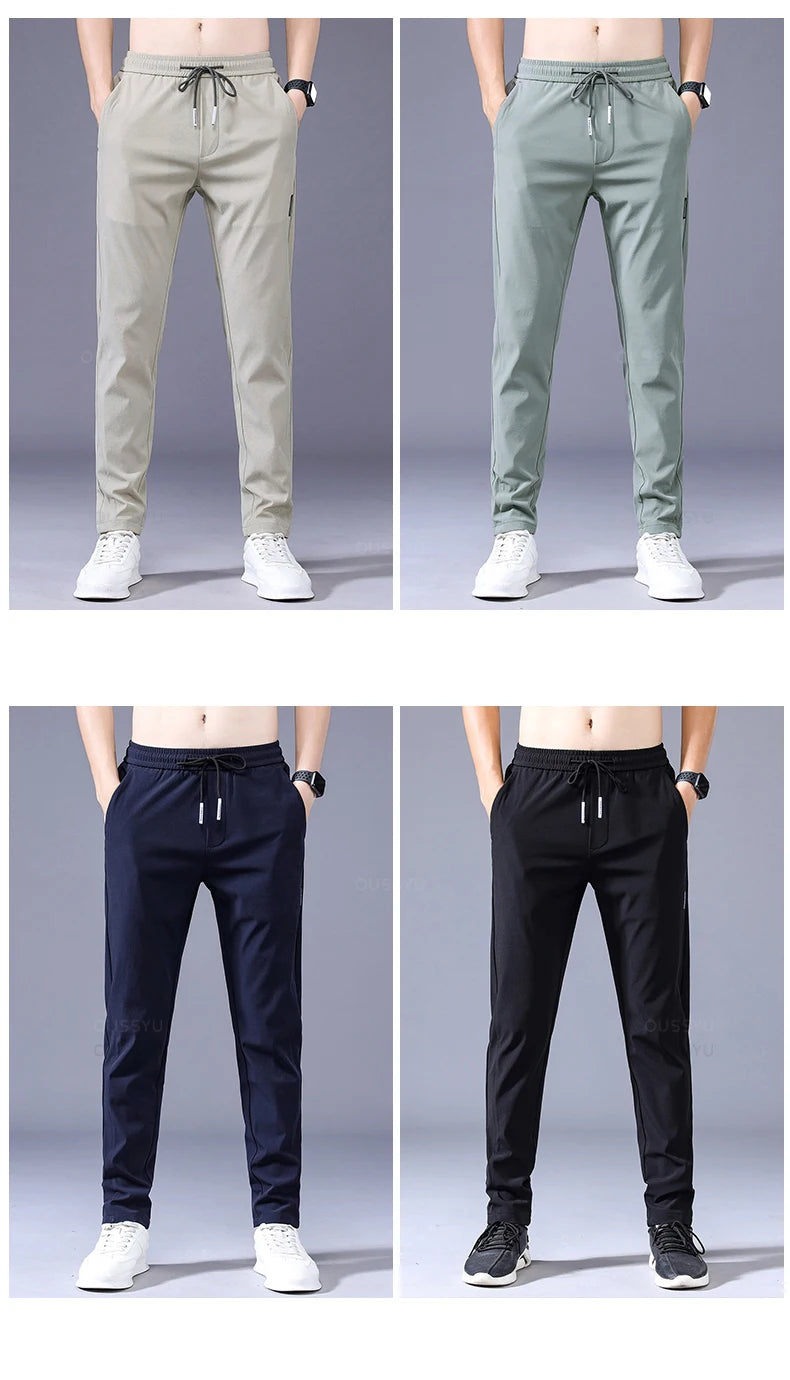 2025 Pantalon pour hommes printemps été nouveau mince vert couleur unie mode poche Applique pleine longueur Pantalon de travail décontracté Pantalon