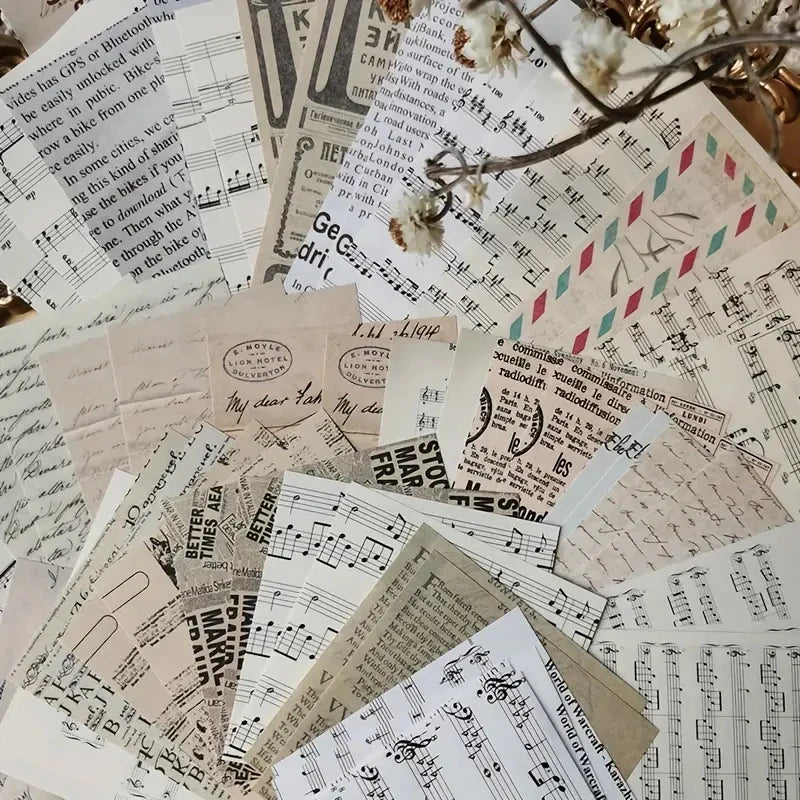 Retro letter set, creative supplies, paper, flower collage, decorative sticky notes, 60 pieces/pack