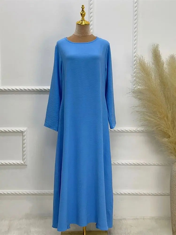 Noir blanc rose solide dubaï modeste sous Robe Abaya Islam caftan musulman avec poches robes pour femmes Robe Femme Musulmane