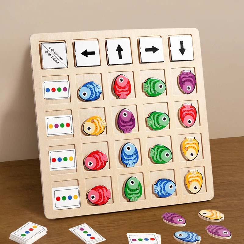 Jouets Montessori en bois pour enfants, entraînement à la pensée logique, Direction, Cognition des couleurs, jeu de société de combat éducatif