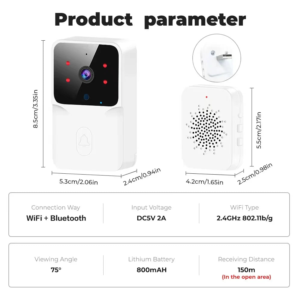 Sonnette vidéo WiFi sans fil pour téléphone, système d'interphone bidirectionnel, Vision nocturne IR, sonnette de sécurité pour maison intelligente, moniteur de caméra