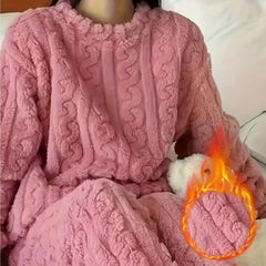 Ensemble pyjama chaud en velours de corail doux pour femmes, vêtements d'extérieur confortables pour l'hiver, cadeau de noël pour la rentrée scolaire ﻿
