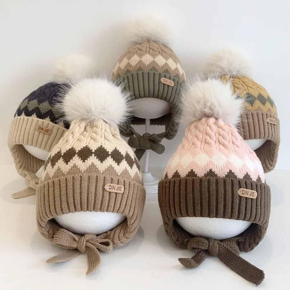 Nouveau haute qualité 2-5 ans bébé tricoté chapeau chaud épaissir enfants cache-oreilles casquette coupe-vent tricoté laine chapeau automne hiver