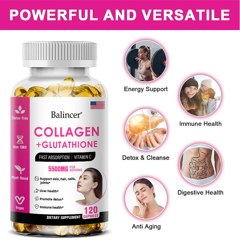 Supplément de collagène au glutathion - Maintaine la vitalité jeune - Soutenir la santé de la peau, supplément antioxydant, non OGM
