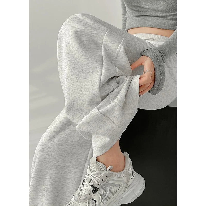Femme classique coréen taille haute pantalons de survêtement femmes coupe ajustée pantalon confortable filles jambe droite mince pantalons décontractés