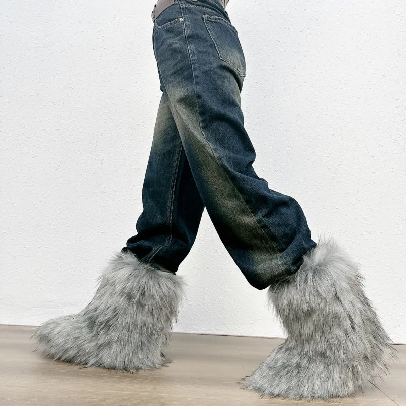 Bottes de neige mi-mollet en fourrure pour femmes et filles, chaussures en peluche chaudes, plate-forme extérieure, document solide, mignon, hiver, Y2K, 2023