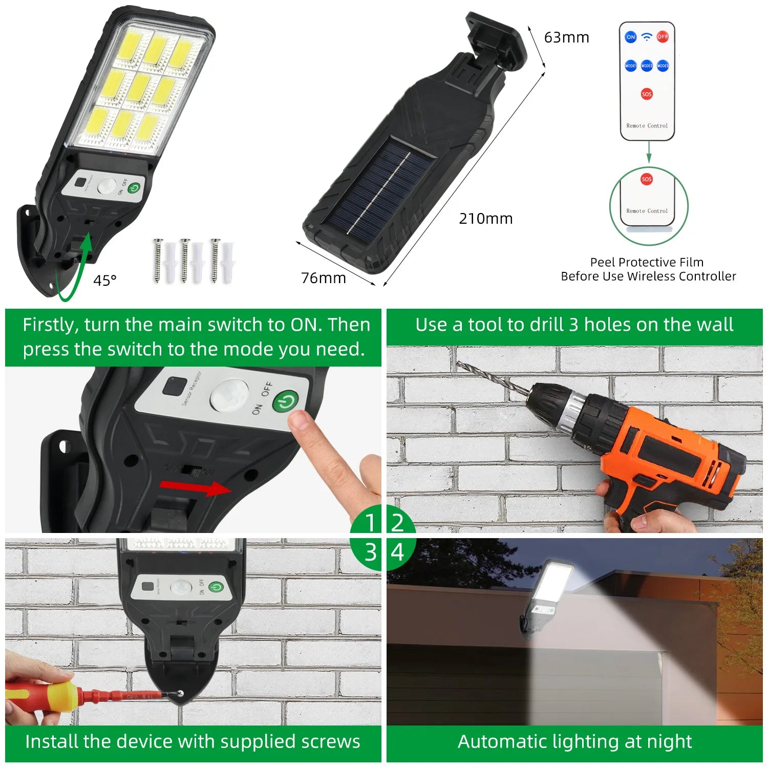 Puissant LED solaire extérieur LED cour applique murale 3 Modes corps humain Induction jardin terrasse porte de Garage éclairage public