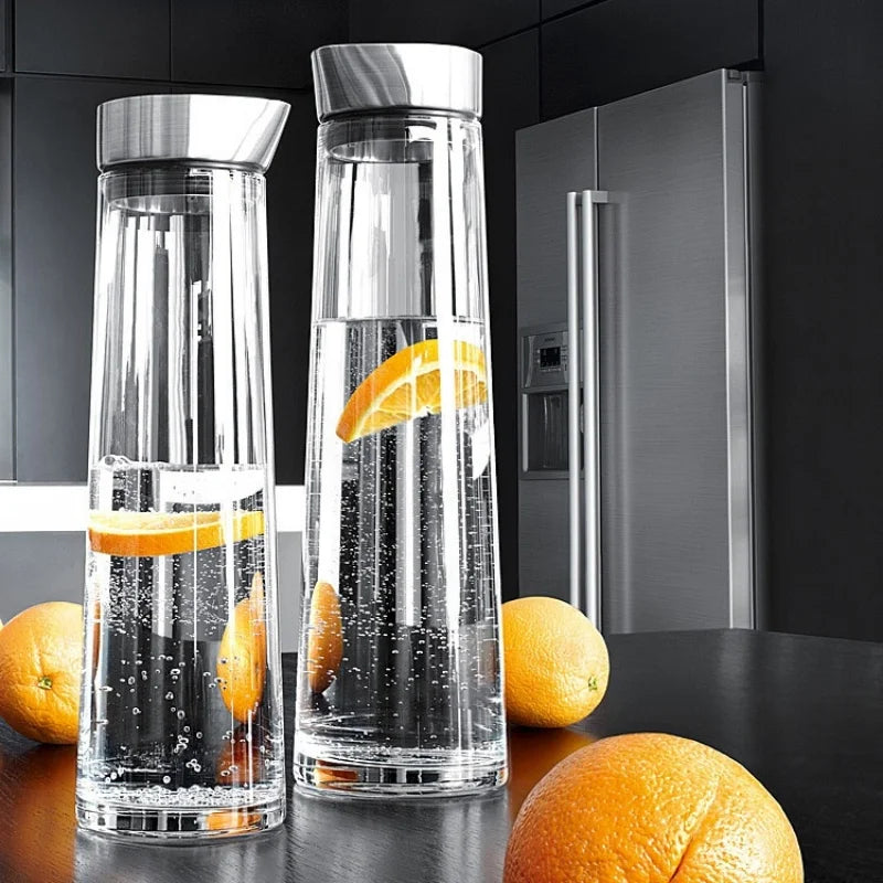 Pichet en verre avec couvercle pour réfrigérateur, Carafe en verre pour eau chaude/froide, boit du thé glacé, du café, du jus et des boissons faites maison, 1,5 l, 52 oz