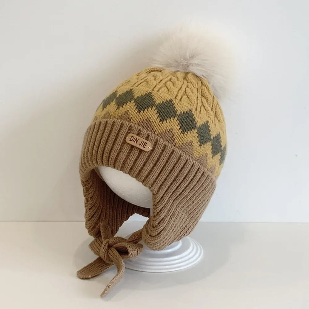 Nouveau haute qualité 2-5 ans bébé tricoté chapeau chaud épaissir enfants cache-oreilles casquette coupe-vent tricoté laine chapeau automne hiver