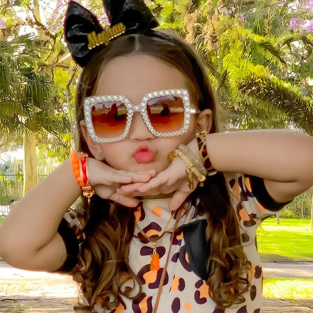 Lunettes de soleil carrées à paillettes pour enfants, à la mode, pour garçons et filles, élégantes en diamant, pour bébés, lunettes de fête, UV400