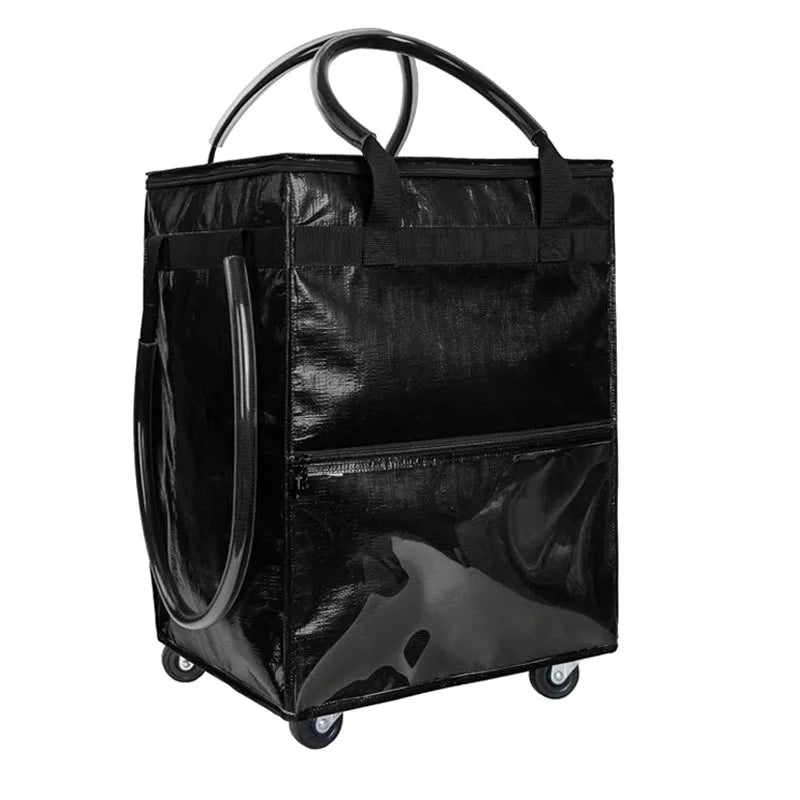 Sac de courses réutilisable à roulettes, sac fourre-tout roulant de voyage de grande capacité, fermeture à glissière, poignée pliable, pas facile à casser