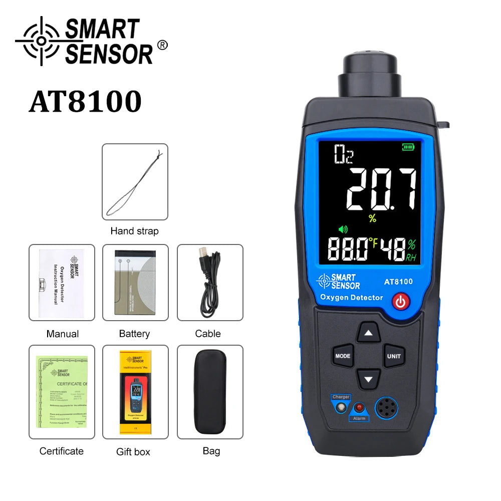 Capteur Intelligent Numérique d'Oxygène, Détecteur de Gaz, Alarme Sonore et Lumineuse, Moniteur de Qualité de l'Air avec Écran LCD de Température