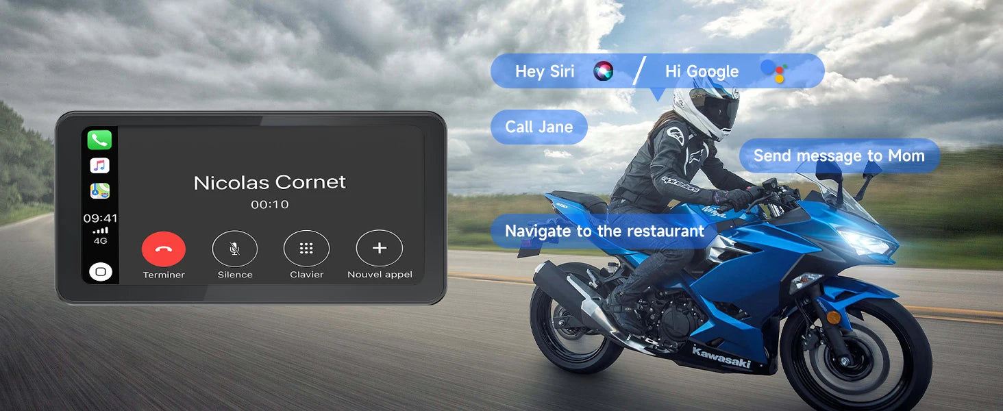 Motorcycle GPS with 6.25" touchscreen – Wireless CarPlay and Android Auto, Waterproof, Plug &amp; Play