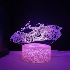 Veilleuse de voiture de course pour garçons, lampe d'illusion LED 3D, 16 couleurs, décoration de chambre à coucher à distance, lampe de chevet, cadeau de noël et d'anniversaire pour enfants