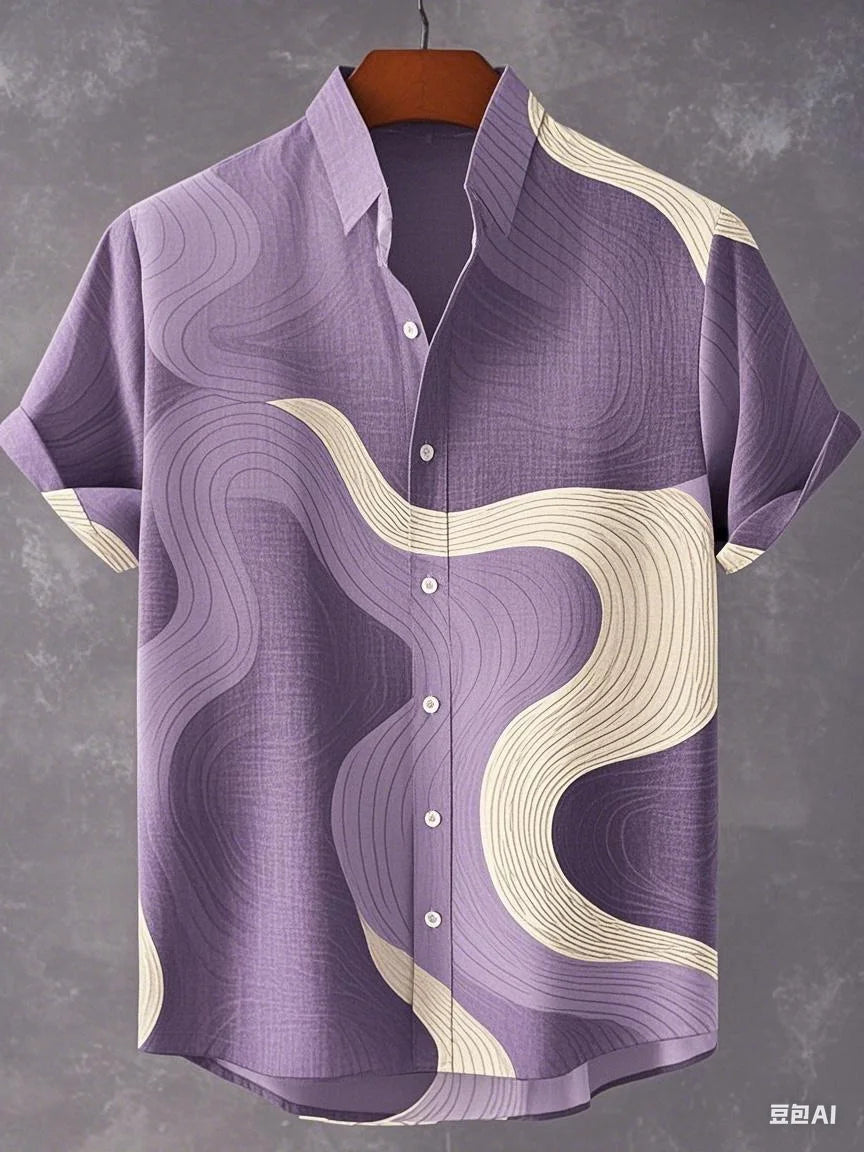 Chemise à manches longues et col montant pour homme, nouvelle collection printemps-automne, impression en 3D, rayures irrégulières