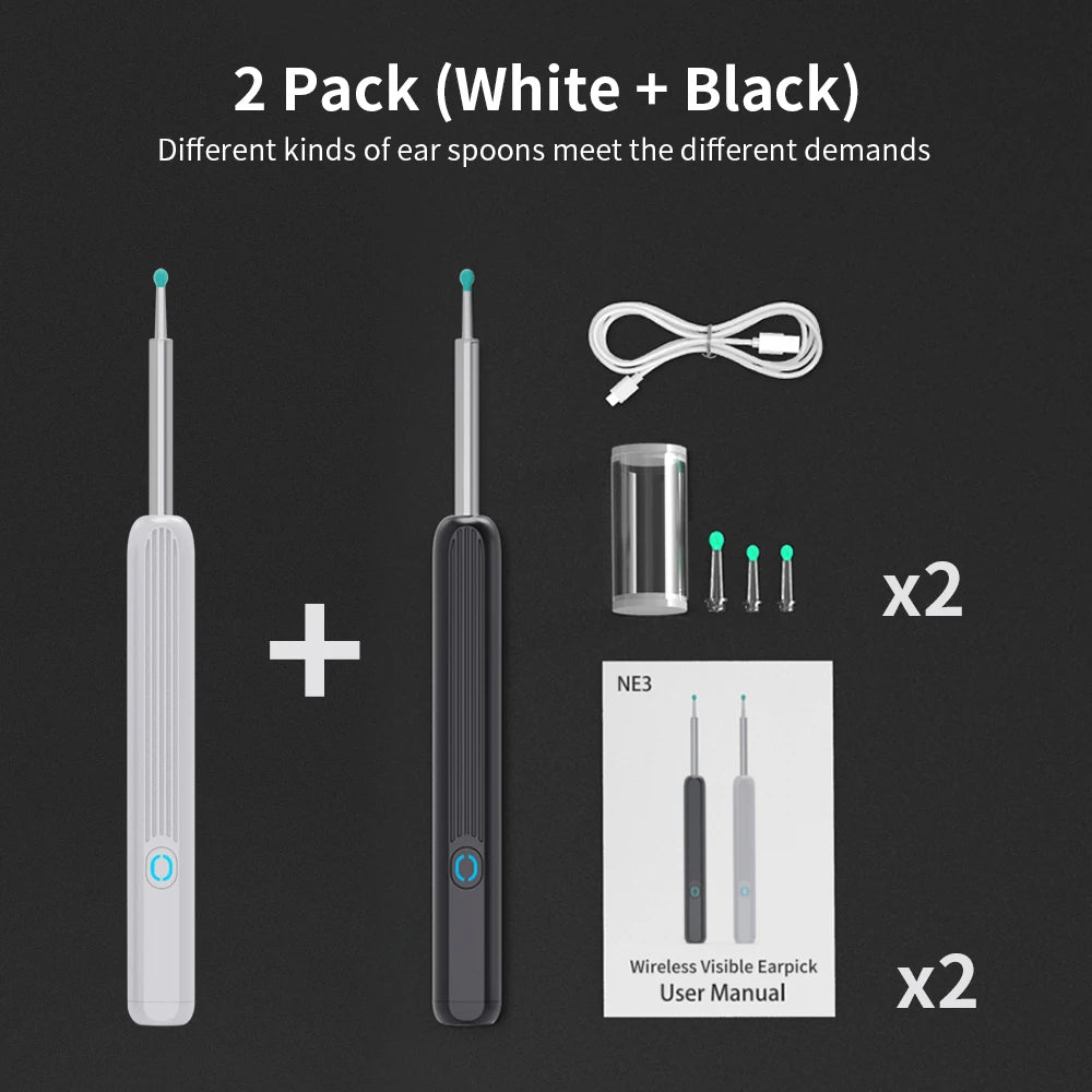 NE3 nettoyeur d'oreilles outil de retrait de cire d'oreille de haute précision avec caméra LED Otoscope sans fil Kit de nettoyage d'oreille intelligent meilleur cadeau