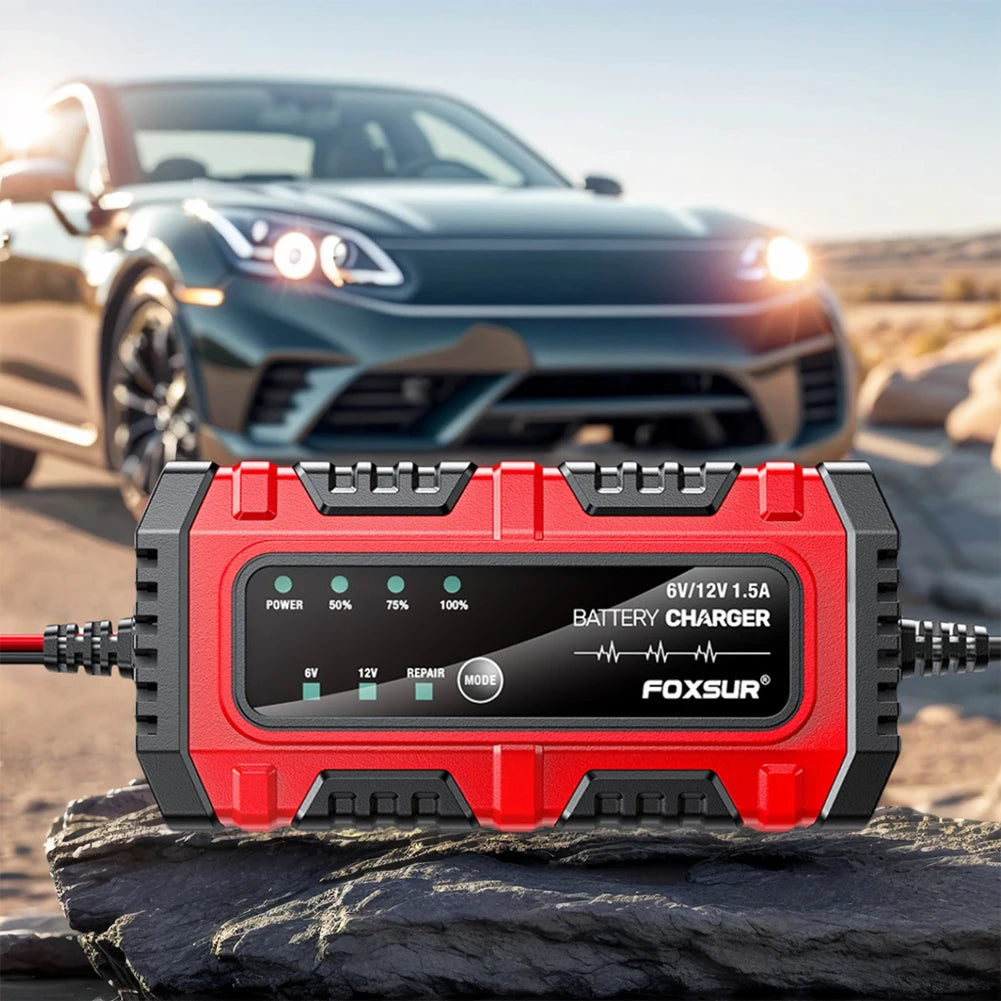 6V 12V 1.5A Electric Car Battery Charger, for Electric Motorcycles, Smart, for Car, Truck, Boat, SUV, AGM GEL Lead-Acid Batteries